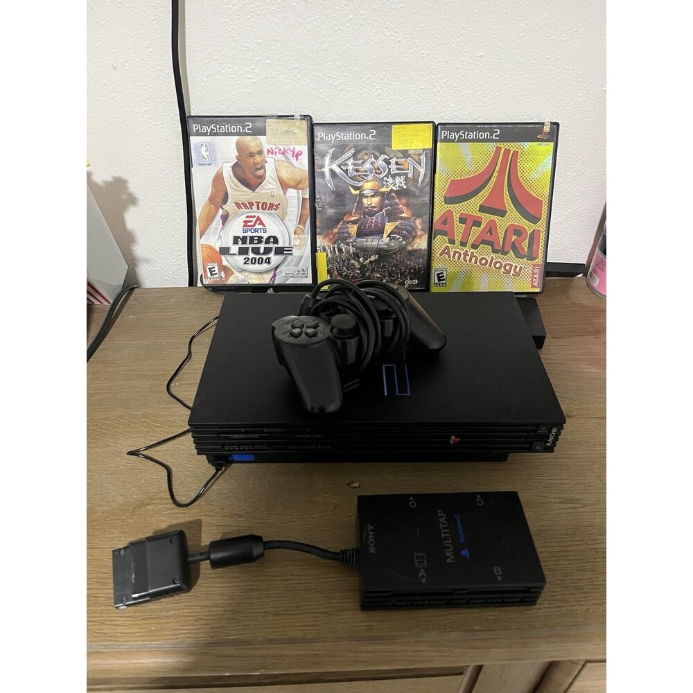 Sony PS2 Fat Console Bundle Lot WORKING W/ HDMI Adapter MultiTap 3 Games Control